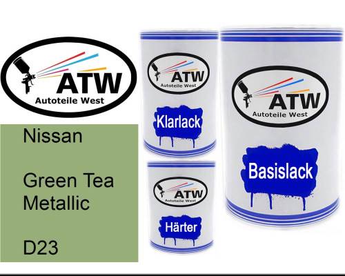 Nissan, Green Tea Metallic, D23: 500ml Lackdose + 500ml Klarlack + 250ml Härter - Set, von ATW Autoteile West.